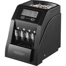 VEVOR USD Coin Sorter with LCD Screen Display Holds up to 200 Coins 4 Coin Tubes