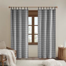 Plaid Faux Leather Tab Top Curtain Panel with Fleece Lining(Only 1 Pc Panel)