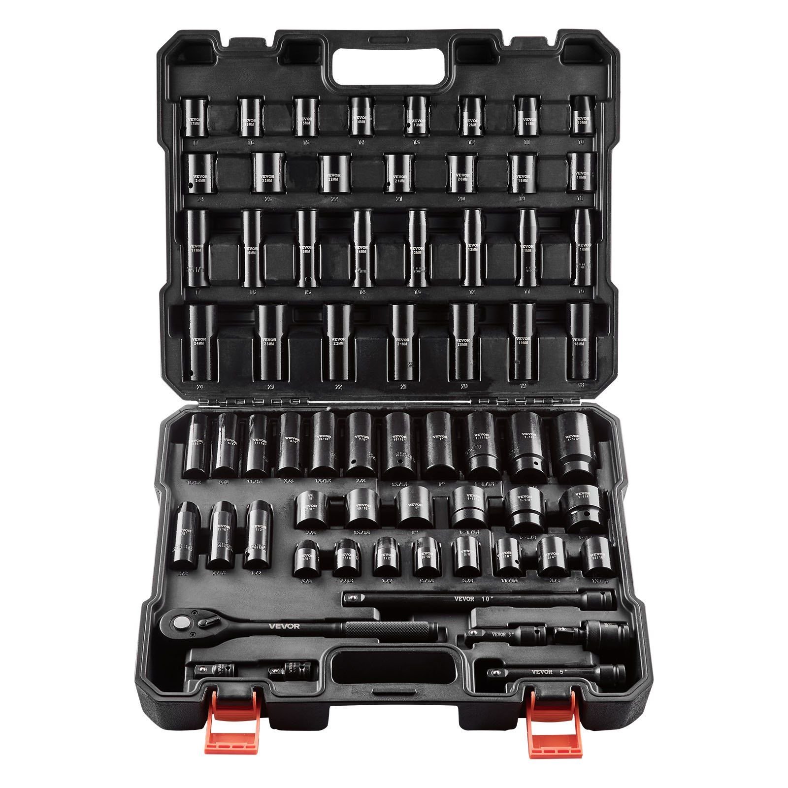 VEVOR Drive Impact Socket Set 1/2" 65PCS SAE 3/8" to 1-1/4" and Metric ...