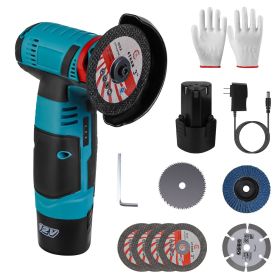 12V Cordless Mini Angle Grinder Hand Polishing Grinding Machine Cordless Cutter Grinding Tool with 7Pcs Disc 2Pcs 1100mAh Batteries and Charger H