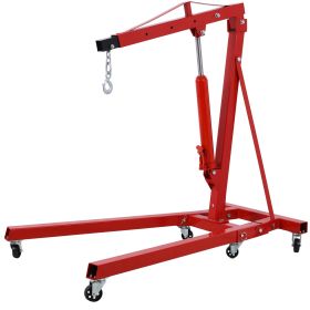 2 Ton Folding Engine Hoist Cherry Picker Shop Crane Hoist Lift, Heavy Duty Steel With 6 Iron Caster Wheels Red (Option: BlackRed)