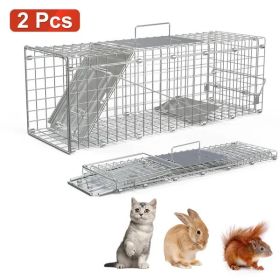 2Pcs 24X7.48X8.27IN Folding Humane Live Animal Trap Cages Easy To Catch And Release Foldable Cat Trap Galvanized Steel For Small Cats Squirrels R (Option: 2pcs)