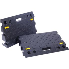 4 High 2-Piece Portable Automotive Curb Ramp, Heavy-Duty Plastic Threshold Ramp Track Interlocking Step Ramp Structure 6600 Lbs Load Capacity For (Option: Black)