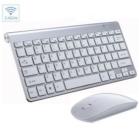 Mini Wireless Keyboard And Mouse Set Waterproof 2.4G For Mac Apple PC Computer (Color: Silver)