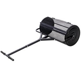 Peat Moss Spreader 24inch,Compost Spreader Metal Mesh,T Shaped Handle For Planting Seeding,Lawn And Garden Care Manure Spreaders Roller ,black (Option: Black)
