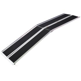 Wheel Chair Ramp 8ft ,aluminium Threhold Ramp,Portable And Foldable, 600 Pound Capacity, Non-Skid Surface, Two Separate Pieces, For Home, Steps, (Option: Silver)