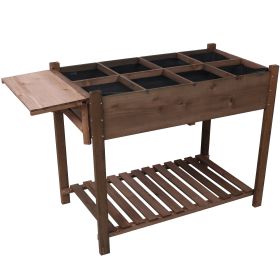 8 Pockets Horticulture Raised Garden Bed Elevated Wood Planter Box Stand With Foldable Side Table And Storage Shelf For Herb  Vegetables Flowers (Option: Brown)